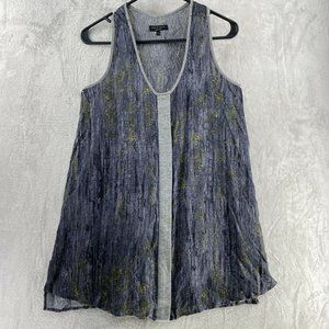 Rag & Bone Womens Size 4 Silk Tunic Tank Top In Textured Grey Pattern Button Up